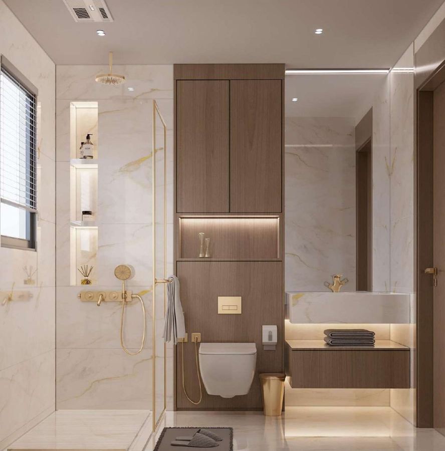 Bathrooms in marble and wood