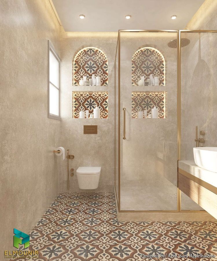Master bathroom with arched niches