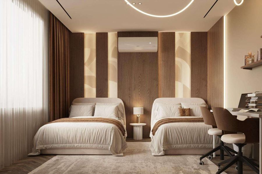 Twin bedroom with study